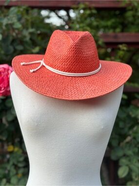 Source Unknown Coral Straw Fedora with Cream Rope Band